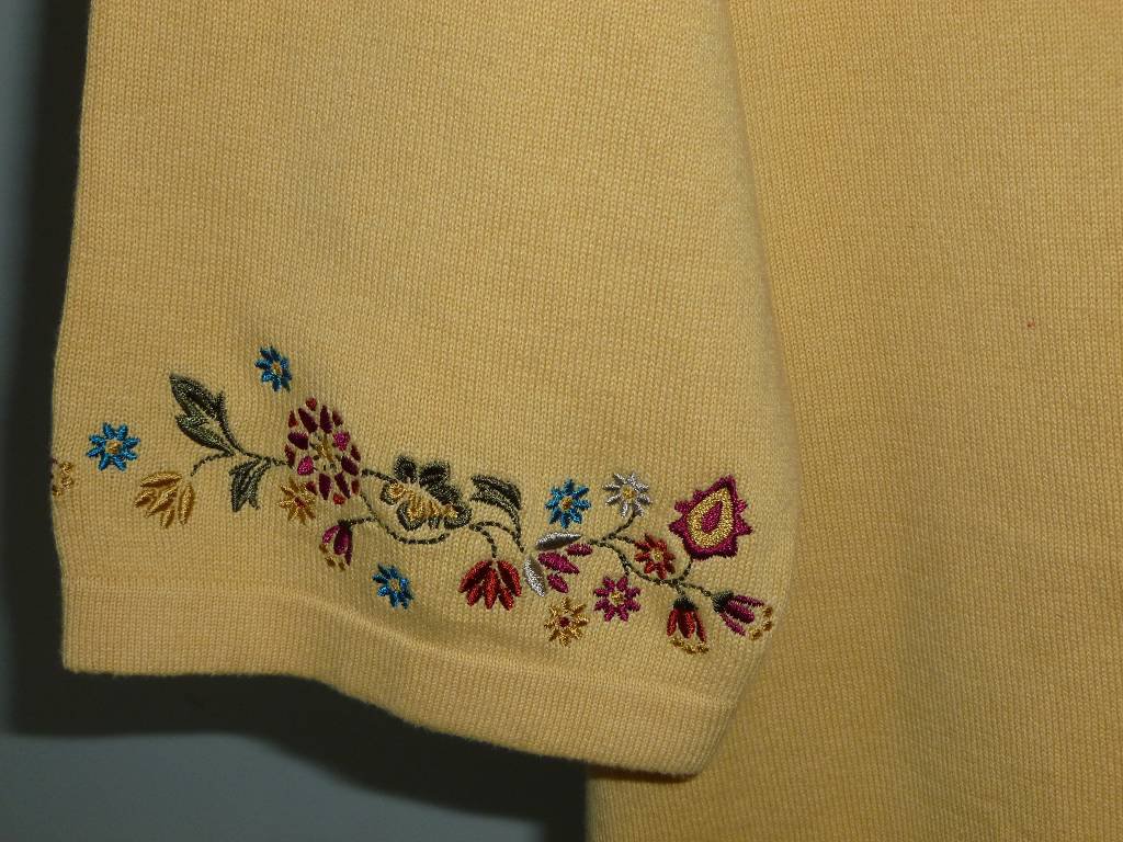 NEW CJ Banks Embroidered 1X Cotton 3/4 sl Cardigan attached top Yellow