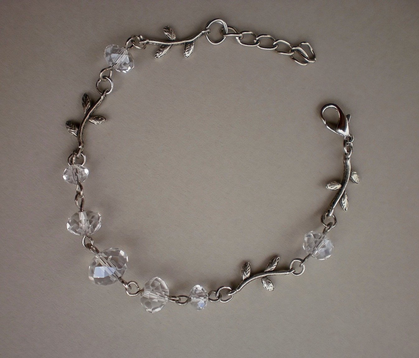 Crystal Transparend Beaded Bracelet Handcrafted Designer Jewelry/ Flowers Leafs