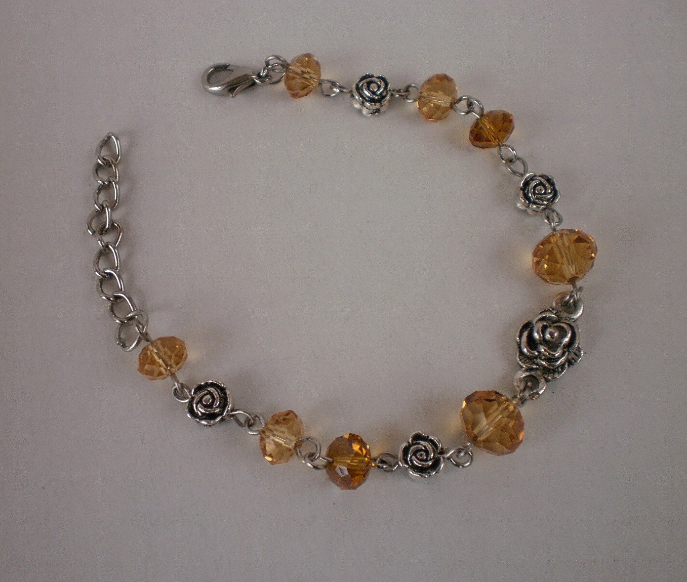 Crystal Beaded Bracelet "Gold Autumn" Handcrafted Designer Jewelry / Topaz beads/ Rose flowers