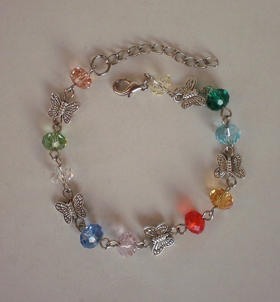 Crystal Beaded Colorful Bracelet Handcrafted Designer Jewelry/ Butterfly Bracelet Butterfly Jewelry