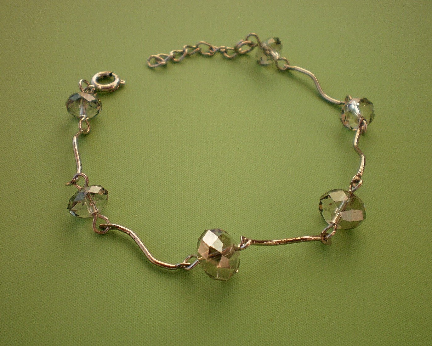 Crystal Charm Bracelet "Smoky Grey" Beaded Bracelet Handcrafted Designer Jewelry Crystal Sage