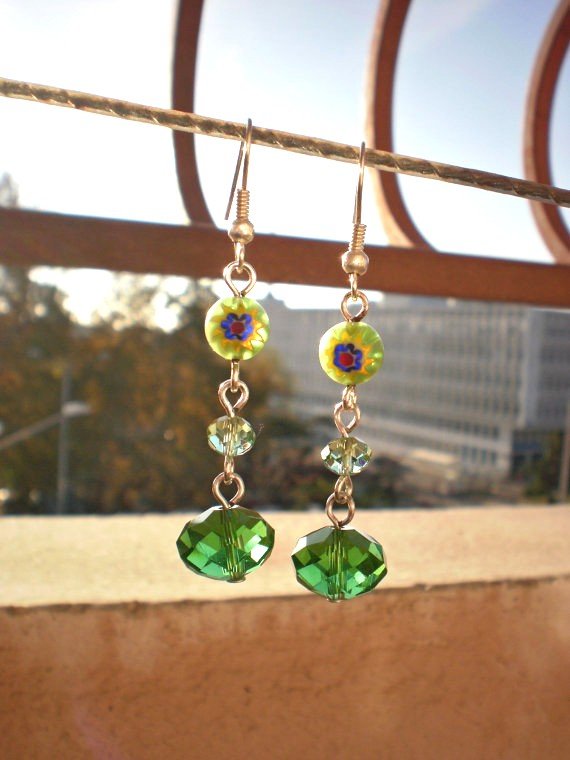 Green/ Peridot Floral Beads & Green Crystal Beaded Green/ Peridot Handcrafted Designer Jewelry