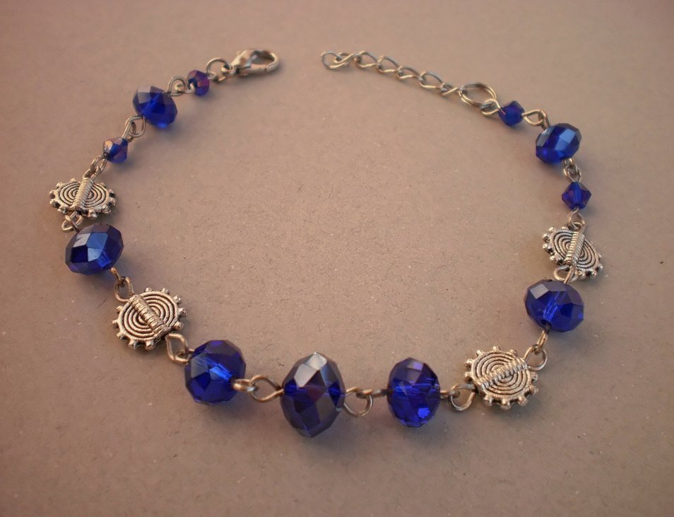 Crystal beaded "Dark Cobalt" Bracelet Handcrafted Designer Jewelry