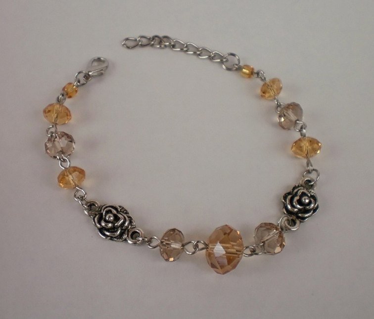 Crystal Beads Light Colorado Topaz / Smoky Quartz Bracelet Handcrafted Designer Jewelry