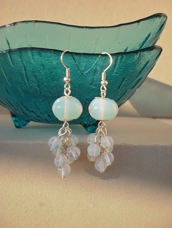 Moonstone Beaded Earrings Designer Handcrafted Natural Stone Jewelry Gemstone Earrings