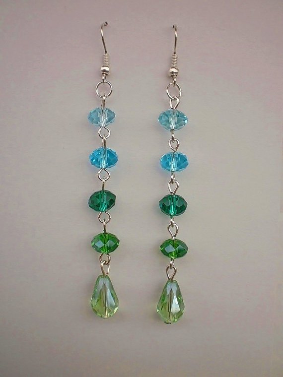 Light Blue Crystal beaded Earrings Peridot Green Drops Dangle Earrings Designer Jewelry