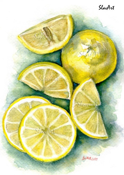 Stil Life Cut Lemons Print Watercolor Painting Fine Art Home Decor Realistic Kitchen art