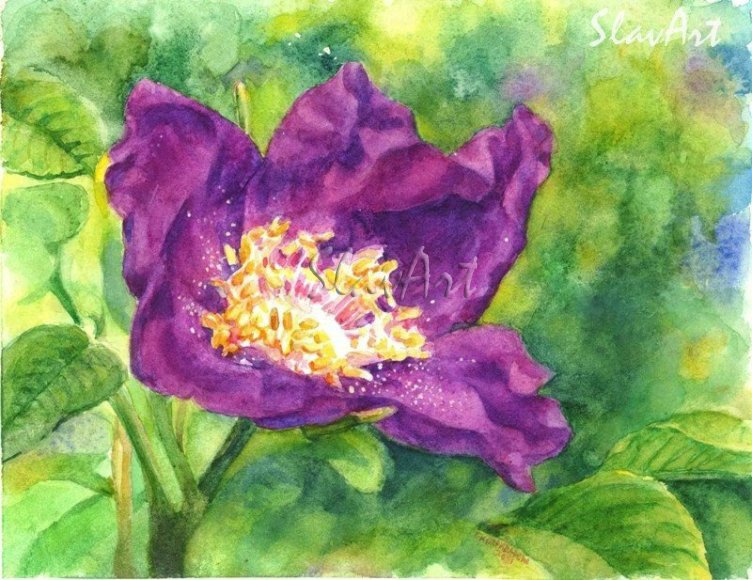 Purple Flover Print Watercolor Panting Realistic Garden Flowers Home Decor