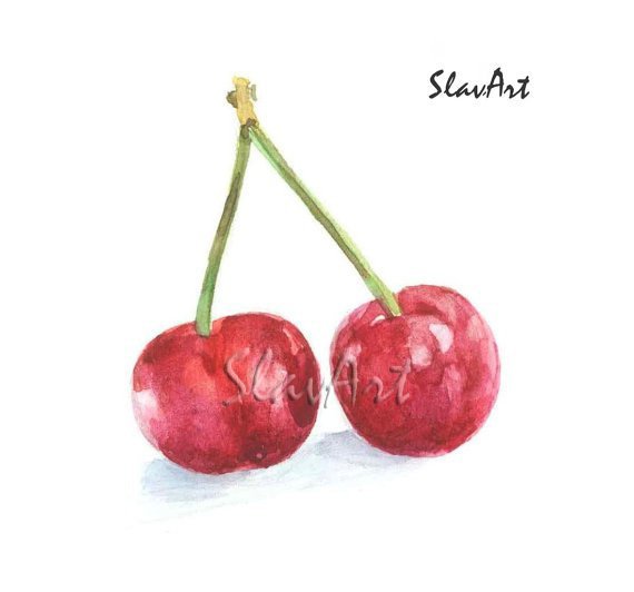 Red Cherries Print Watercolor Panting Floral Painting Realistic Summer Garden Fruits Home Decor Gift