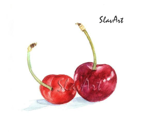 Red Cherries Print Watercolor Panting Floral Painting Realistic Summer Garden Fruits Home Decor Gift
