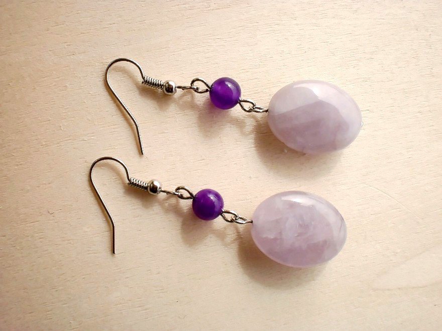 Natural Purple Amethyst Quartz Semi-precious Beaded Dangling Earrings Handcrafted Disigner Jewelry