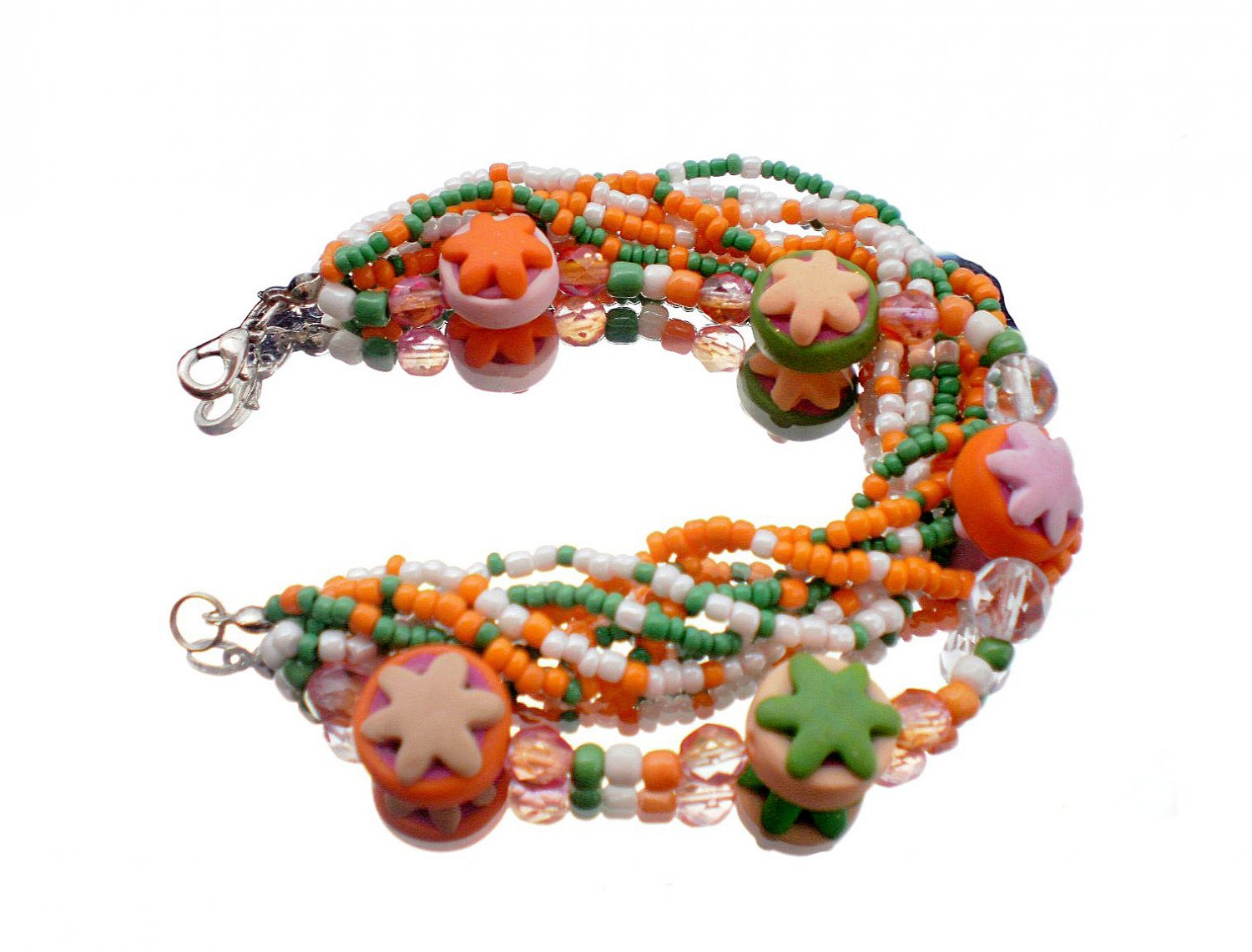 Multi Color Polymer clay Bracelet Bright Colors Handcrafted Beaded Jewelry