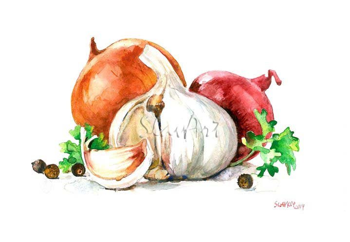 Greens Art - Painting Food Still Life Print Watercolor Painting Fine Art Home Decor