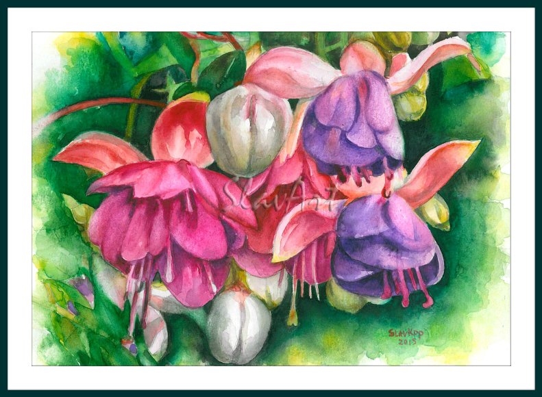 Watercolor painting Fuchsia Floral print Summer garden Home decor Gift