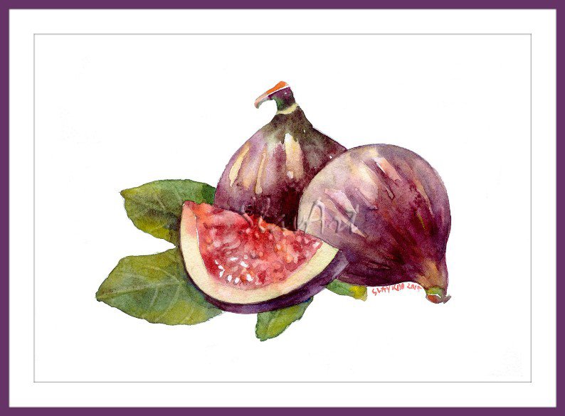 Fruit Art - Painting of Figs Still Life Food Print Watercolor Home Decor Realistic Kitchen art