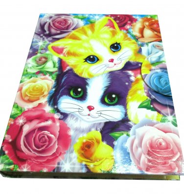 Lisa Frank Binder with 3 Puzzles- Stationery & Puzzle Holder Kittens Kitty  Cat Roses