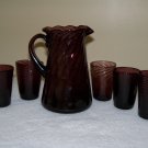 Amethyst Hand Blown Swirl Pitcher & 5 Glasses