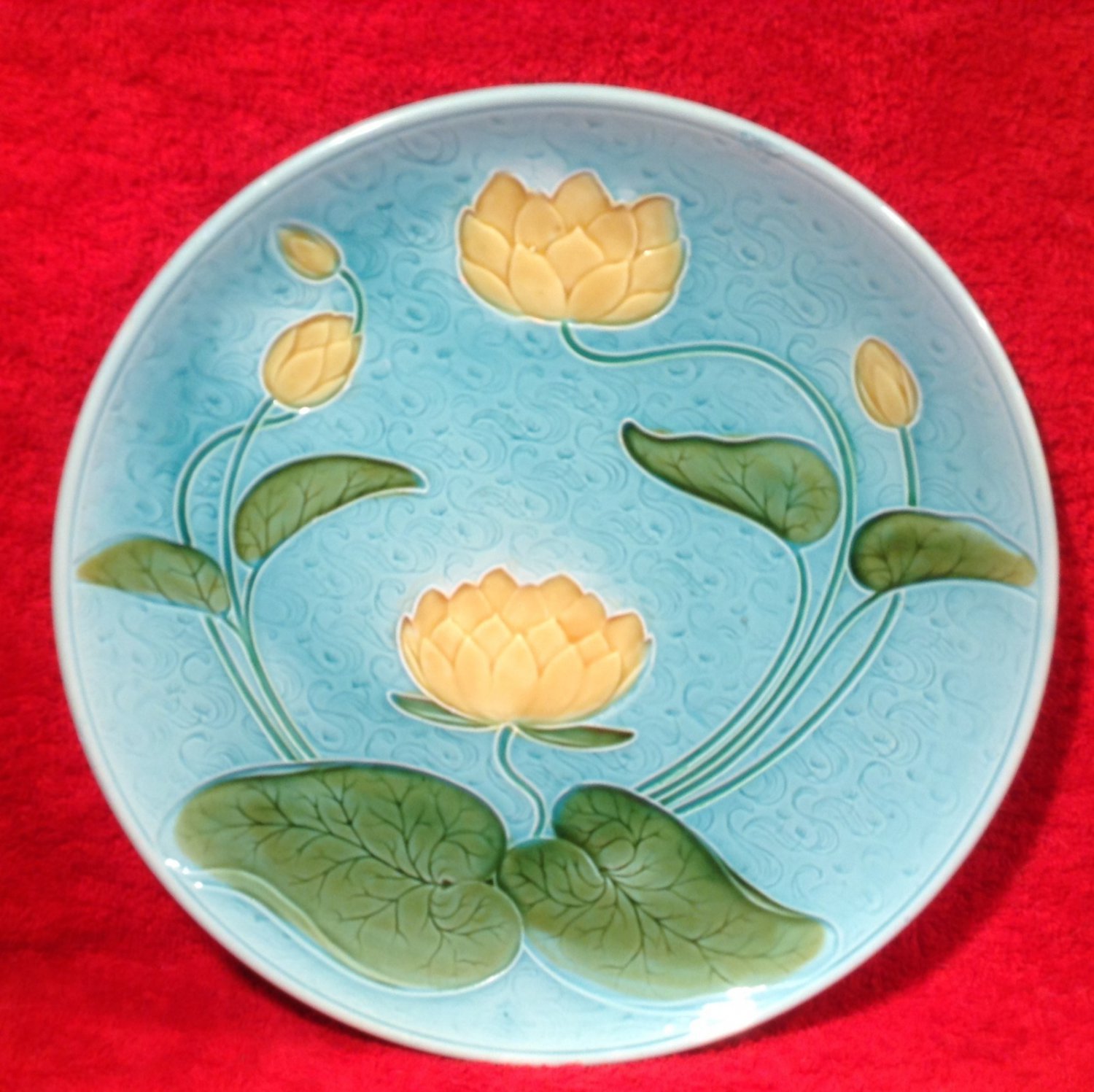 Large Antique Schramberg German Majolica Water Lily Platter, gm803