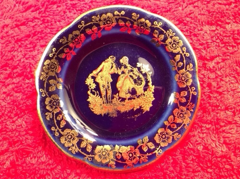 Cobalt & Gold French Limoges Butter Pat, L266