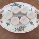 Antique K&G Luneville French Faience Handpainted 6 Egg Cups w Serving Tray c1890, ff423