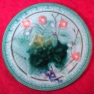 Antique Majolica Wine Leaf & Pink Flowers Plate c1800's, gm835