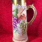 Antique Hand Painted 13.5 inch Tall Porcelain Tankard Grapes Leaves Gold c1880, p208