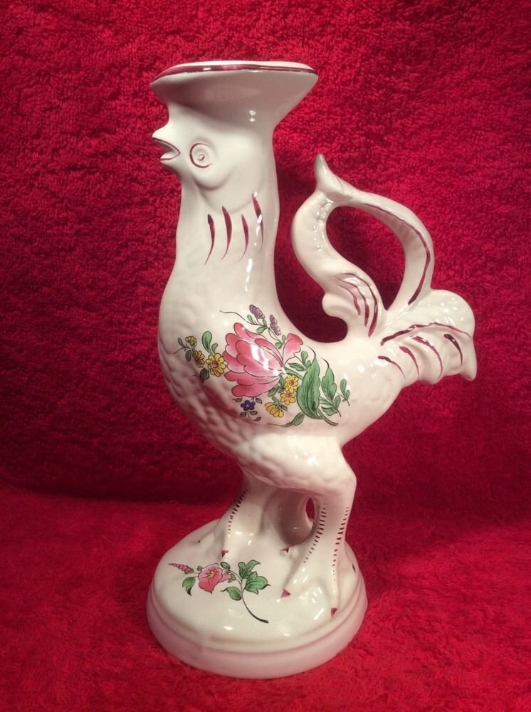 Vintage Luneville Faience Rooster Candle Stick Holder, ff411