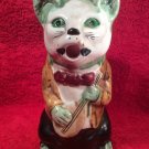 Antique French Majolica Singing Cat with Mandoline Pitcher Orchies, fm917