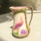 Beautiful Vintage French Majolica Krane & Water Lily Pitcher, fm909