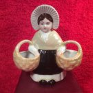Antique French Porcelain Open Salt Pepper Condiment w Breton Lady & Baskets p228