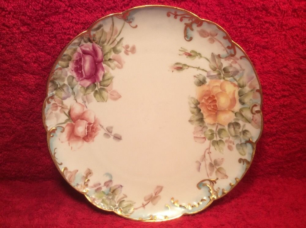 Antique Hand Painted Haviland Limoges Gold & Roses Plate c1888