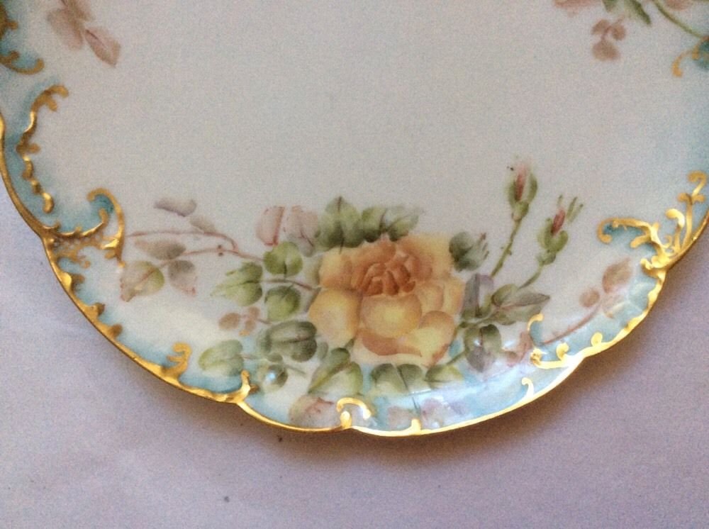 Antique Hand Painted Haviland Limoges Gold & Roses Plate c1888