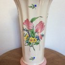 Large Vintage Luneville French Faience Tulips & Roses Fluted Vase, lun105