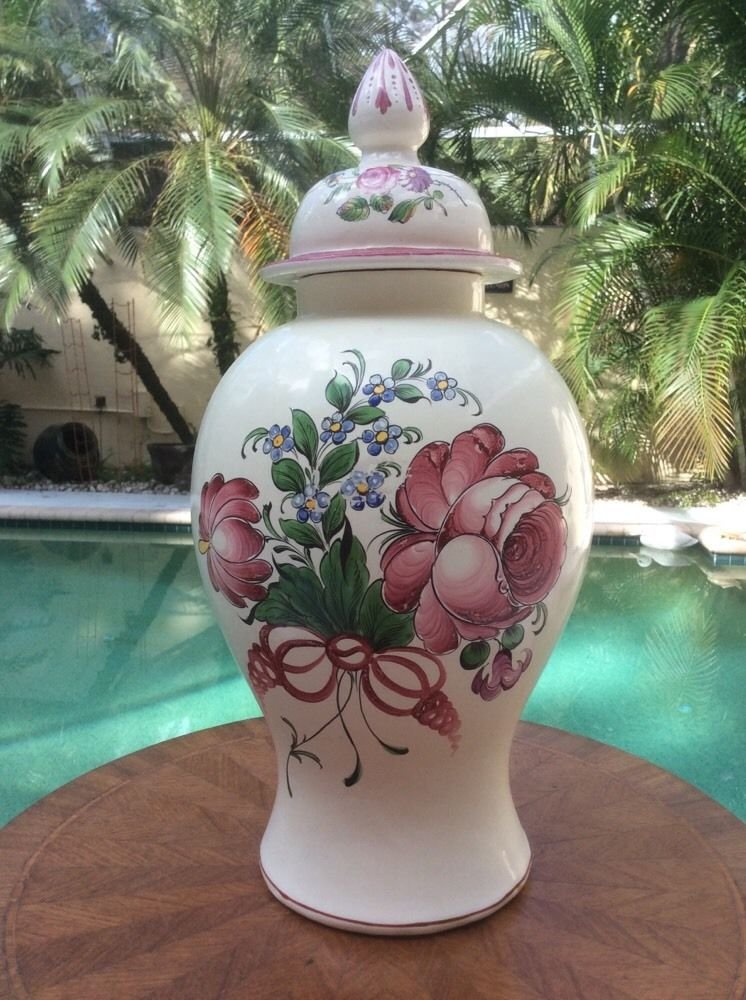 Rare Antique French Les Islettes Faience Lidded Vase Urn Hand Painted c.1780-1850, ff273