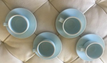Sasaki Colorstone Matte Blue Cups & Saucers Vignelli Japan Near Mint (Set of 4)