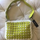 BERGE LIME GREEN LEATHER White Nylon purse Shoulder Bag VINTAGE NEW