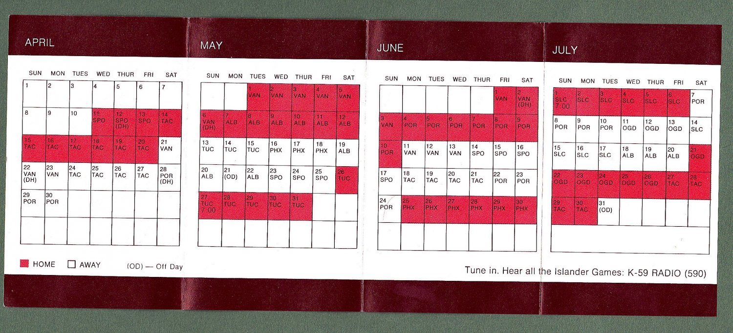 Hawaii Islanders Baseball Schedules 1979 and 1980 Hawaiian Air