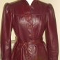 70s Oxblood Leather Belted Jacket with Mandarin Collar by Le Soleil