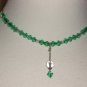 Emerald Faceted Glass Bead Necklace Sparkle Green Clear Feminine Dainty Silver Chain Elegant Chic