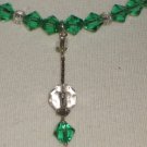 Emerald Faceted Glass Bead Necklace Sparkle Green Clear Feminine Dainty Silver Chain Elegant Chic
