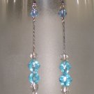 Blue Icicles Dangling Hook Earrings Handmade with Silver Tone Chain Glass Beads