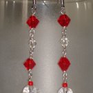 Fire and Ice Glass Chandelier Earrings Handmade from Faceted Beads Silver Tone Hook Dangling Chain