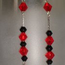 Red and Black Dangle Chandelier Earrings Handmade from Glass Beads Silver Tone Hook Chain