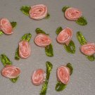 Lot of 50 Pink Ribbon Roses Green Leaves Sewing Craft Rosebuds