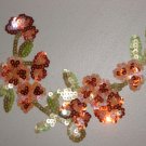 Orange Flowers Iron-on Sequins Applique with Green Leaves for Sewing Crafts
