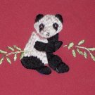 Pink Silk Panda Embroidered Handkerchief Hanky Sewing Craft Applique