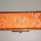 Orange Chinese Brocade Jewelry Box Organizer Asian Gold Paisley Floral Compact Mirror Case