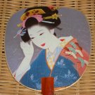 Japanese Geisha Shikishi Paperboard Fan with Bamboo Handle Asian Decoration Fancy Unique