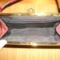Vintage Burgundy Logo Suede Purse Kisslock Frame Handbag Made in Spain