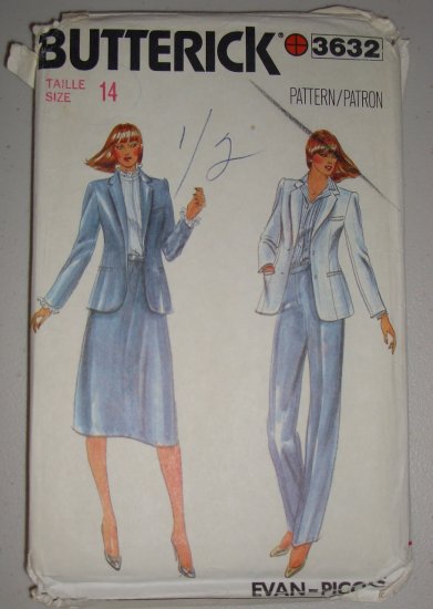 CUT Butterick 3632 Evan-Piccone Separates Size 14 Women's Retro 80s Suit Skirt Pant Jacket